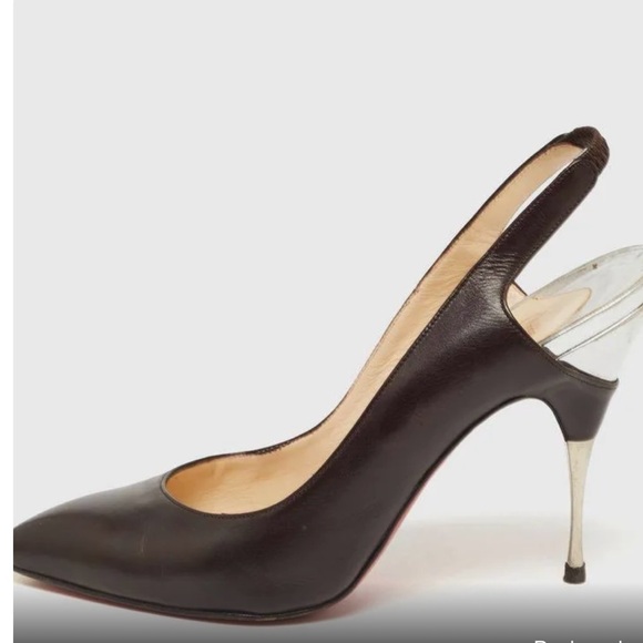 Christian louboutin 100 black and silver leather slingbacks sz38 - Picture 1 of 9